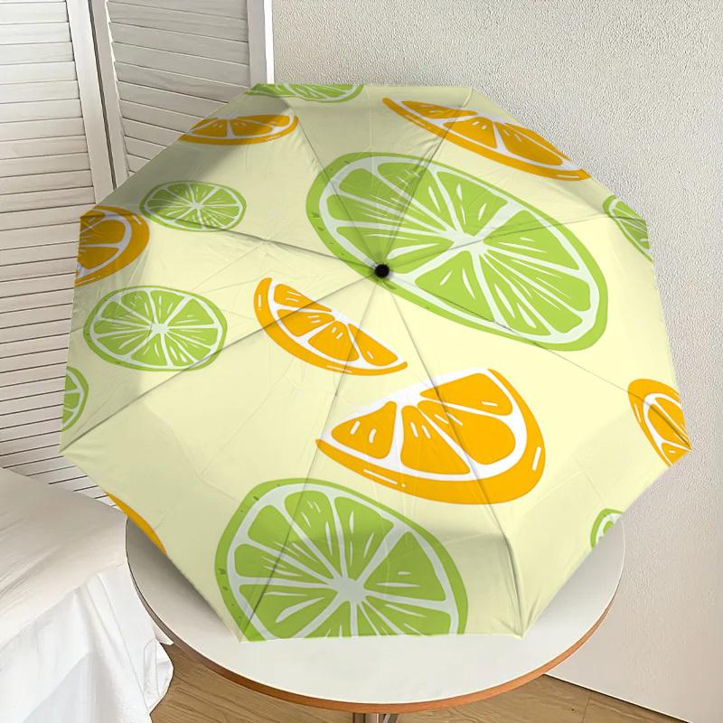 1PC Lemon Lime Automatic Open/Close Umbrella with Windproof, 8-Rib Sturdy Canopy, Durable Ribs, Fashionable Design, Outdoor Accessory, Fun Prin, Holid