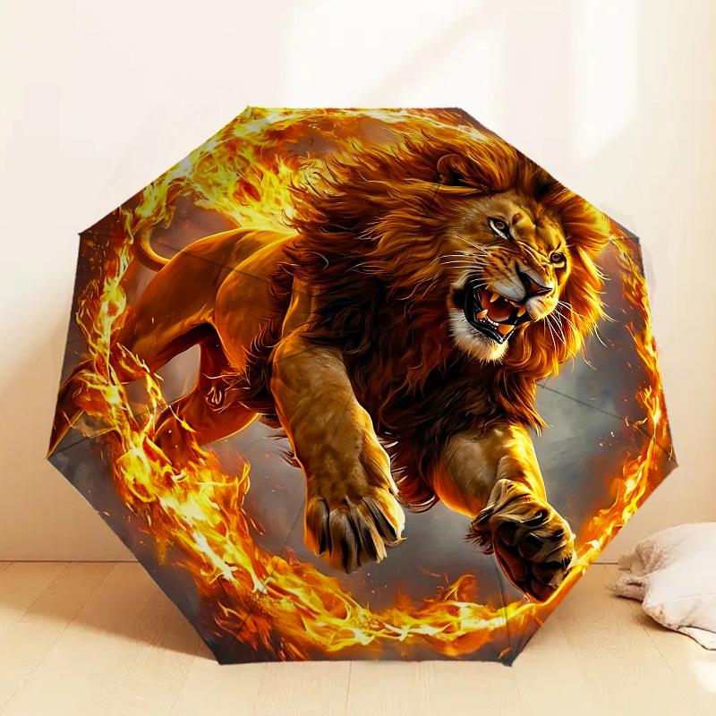 Flaming Lion: A Unique and Powerful Umbrella Design   Perfect for Outdoor Adventures, Auto Open/Close Functionality, Ideal As a Gift for Travel