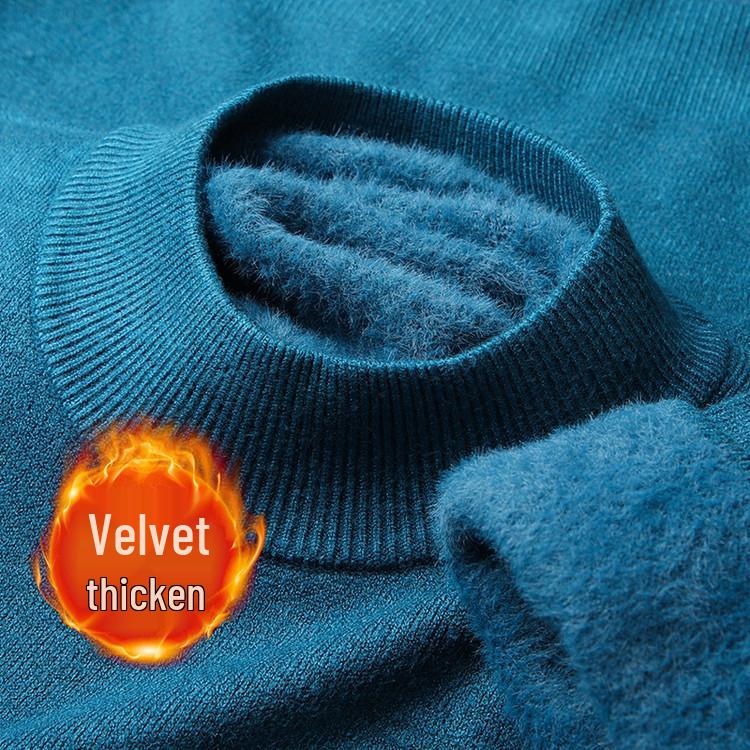 Men's Winter Velvet Pullover Sweater - Anti-Cold, Thick, Half-High Collar, Luxurious, Warm to -15°C
