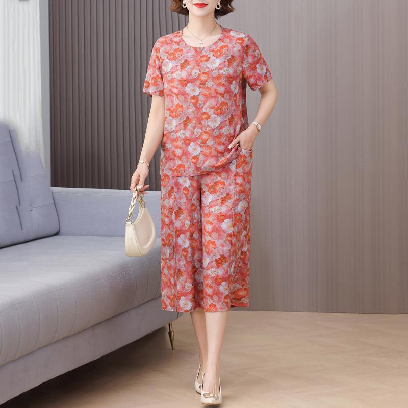 

Elegant 2 Piece Sets Women Summer Clothes Vintage Loose Print Plus Size Pants Sets 6xl