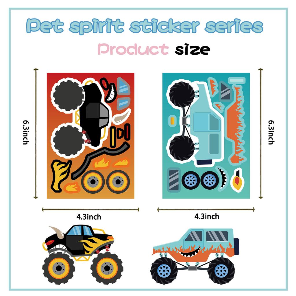 81624Pcs Make A Face Monster Truck Diy Puzzle Stickers Cool Off-Road Vehicle Decals Kids Diy Assemble Jigsaw Party Decoration