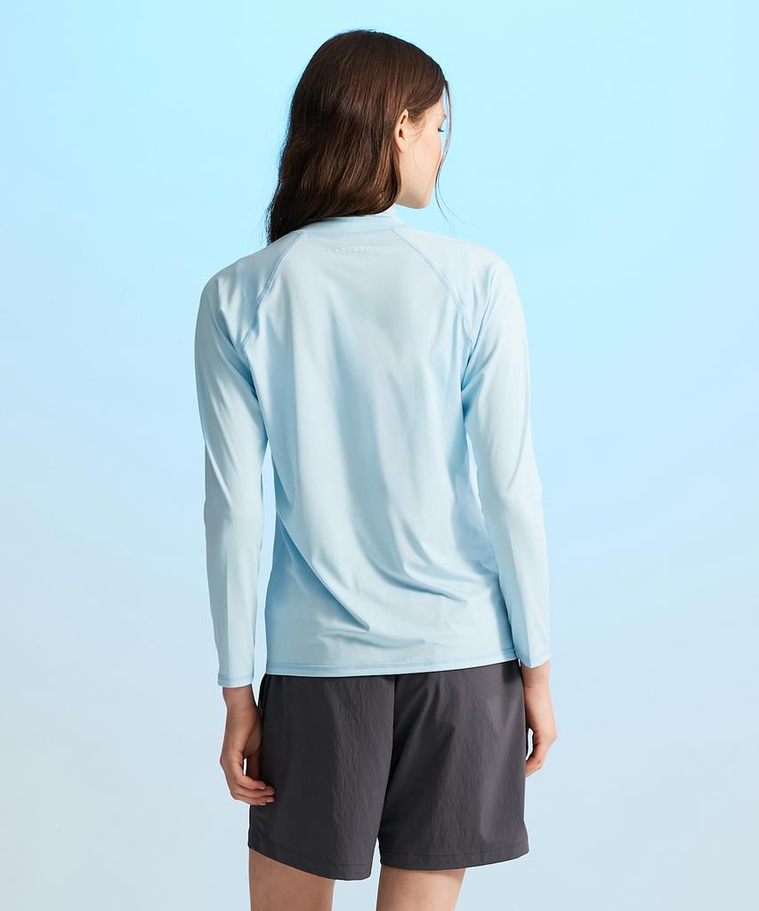 Leijibi [Set] Essential Loose Fit Long Sleeve Zip-Up Rash Guard + Swimsuit Shorts Set W Sky Blue