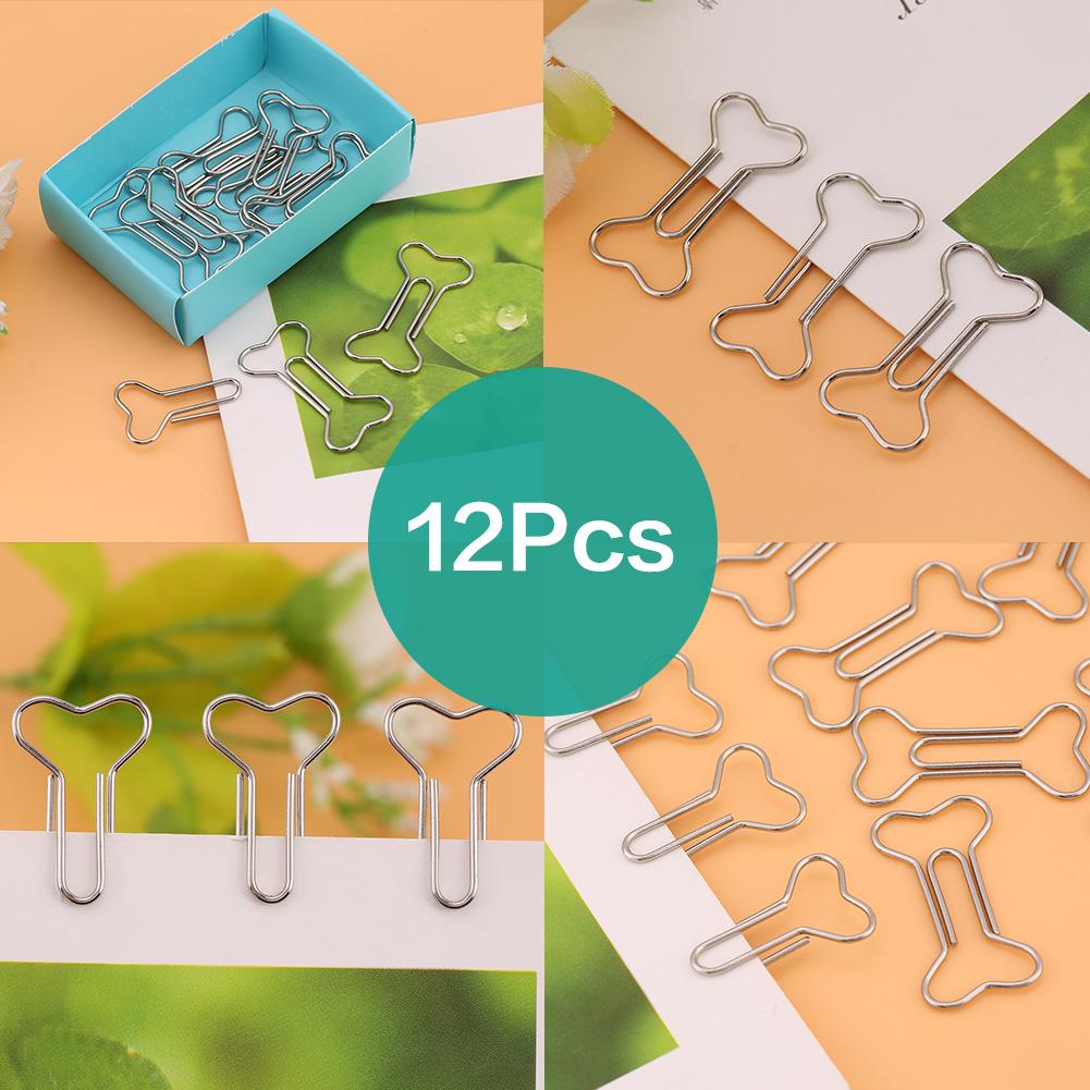 12 Pcs Creative Bone Shape Paper Clips Funny Bookmark Marking Document Organizing Clip