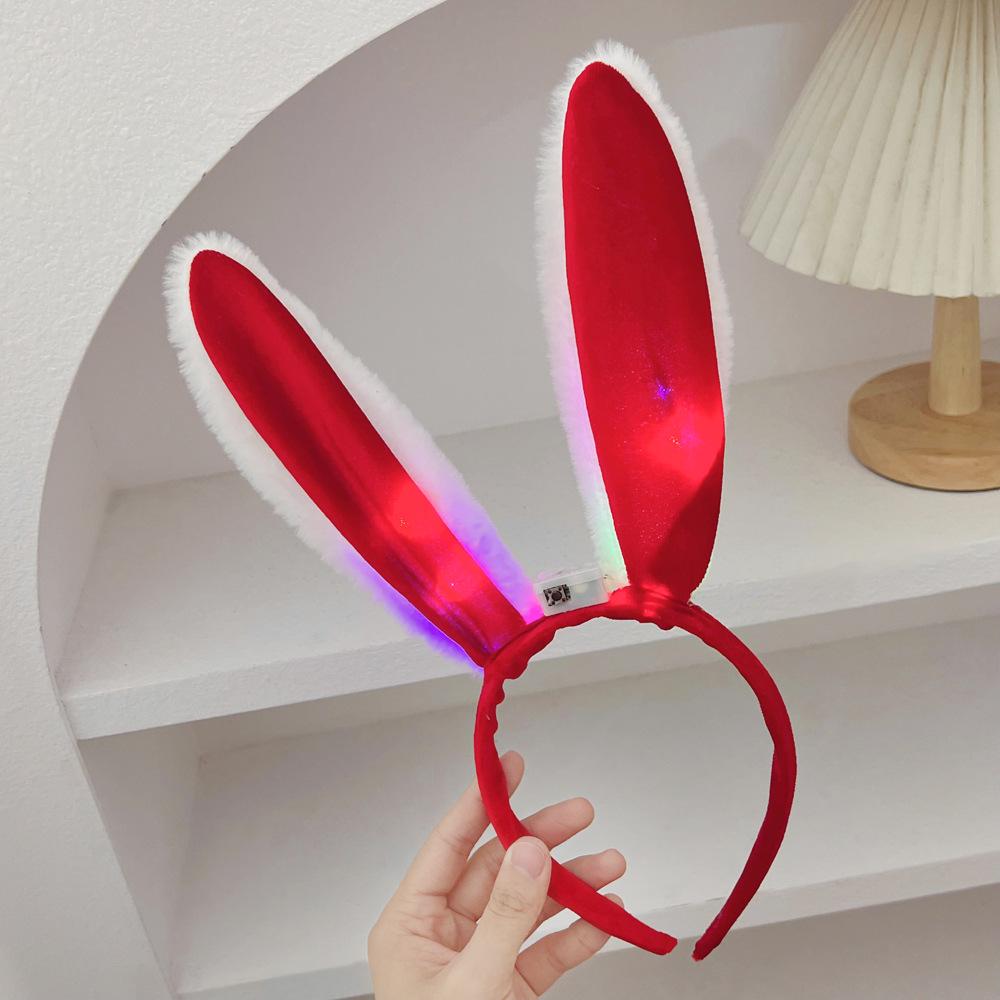 Holiday Velvet Bow Luminous Antler Headband - Red