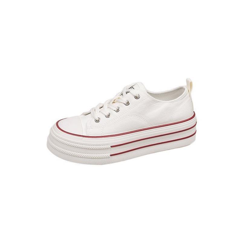 Summer Dopamine Simple Canvas Shoes Women's New Platform Running White Shoes College Style Lace-up Casual Shoes