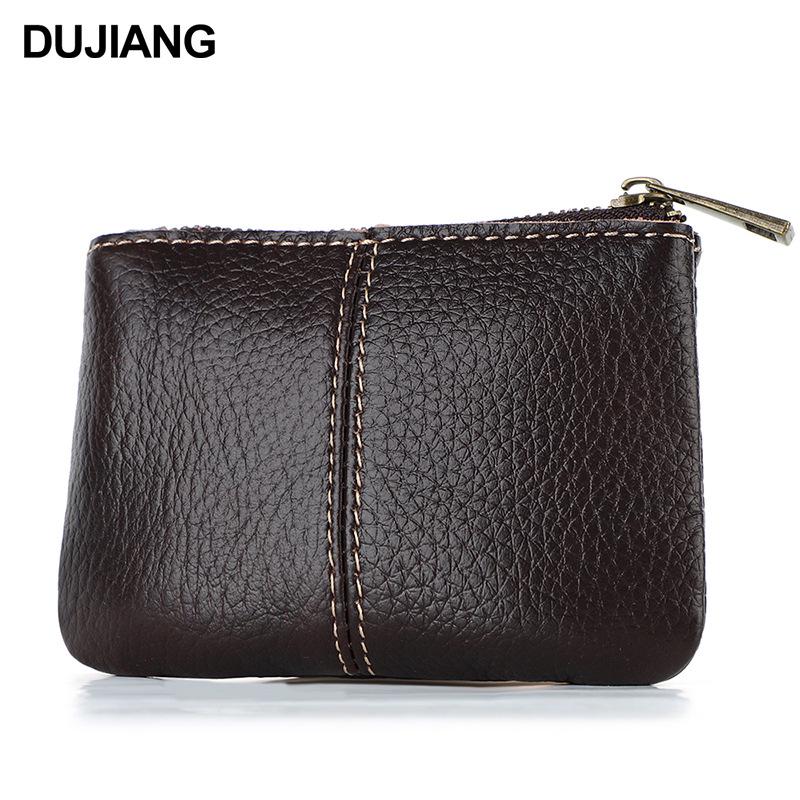 Men's Retro Minimalist Genuine Leather Zipper Wallet and Earphone Cable Pouch