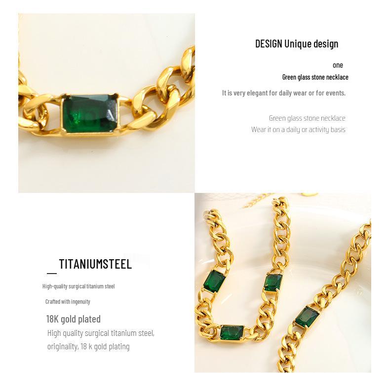 Custom Cuban Thick Chain Necklace & Bracelet Set with Green Glass Stones - Colorfast Jewelry