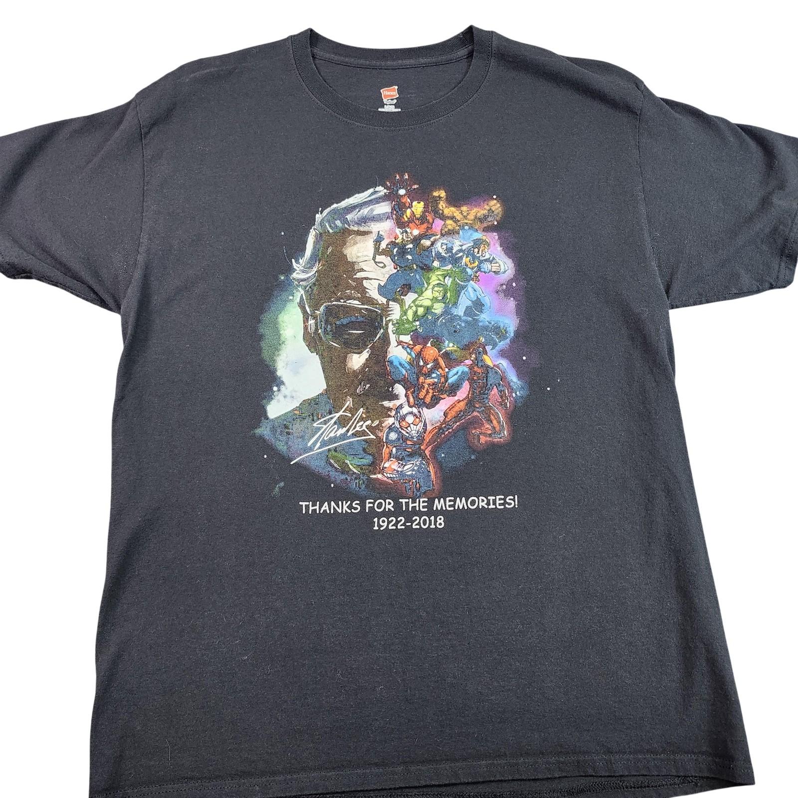 Hanes Shirt Mens Large Black Stan Lee Marvel Heroes Tribute Graphic Tee Tagless Unisex T-Shirt M
