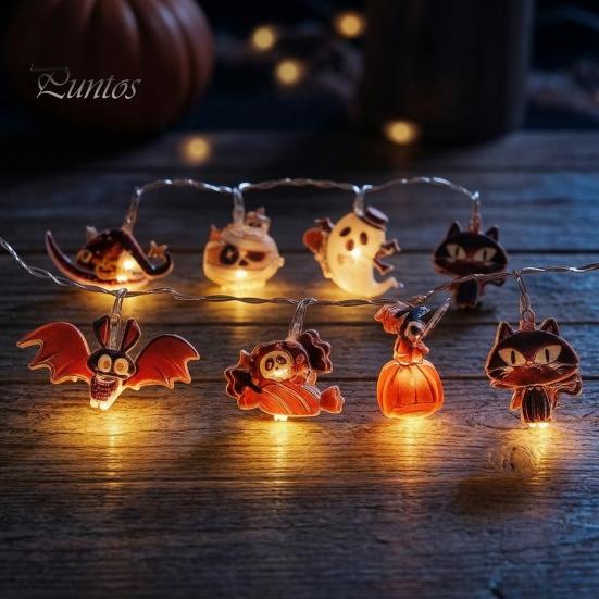 Cute Ghost Witch Hat Party Decor Halloween LED String Lights, Pumpkin Spider Battery Operated Fairy Waterproof Decorative Lights for Porch Party,