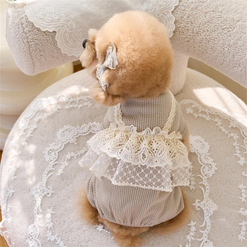 Pet Spring Jumpsuit Cute Lace Camisole Puppy Teddy Cat Waffle Lace Four Legged Coat Small Dog Puppy Clothes Dog Pajamas