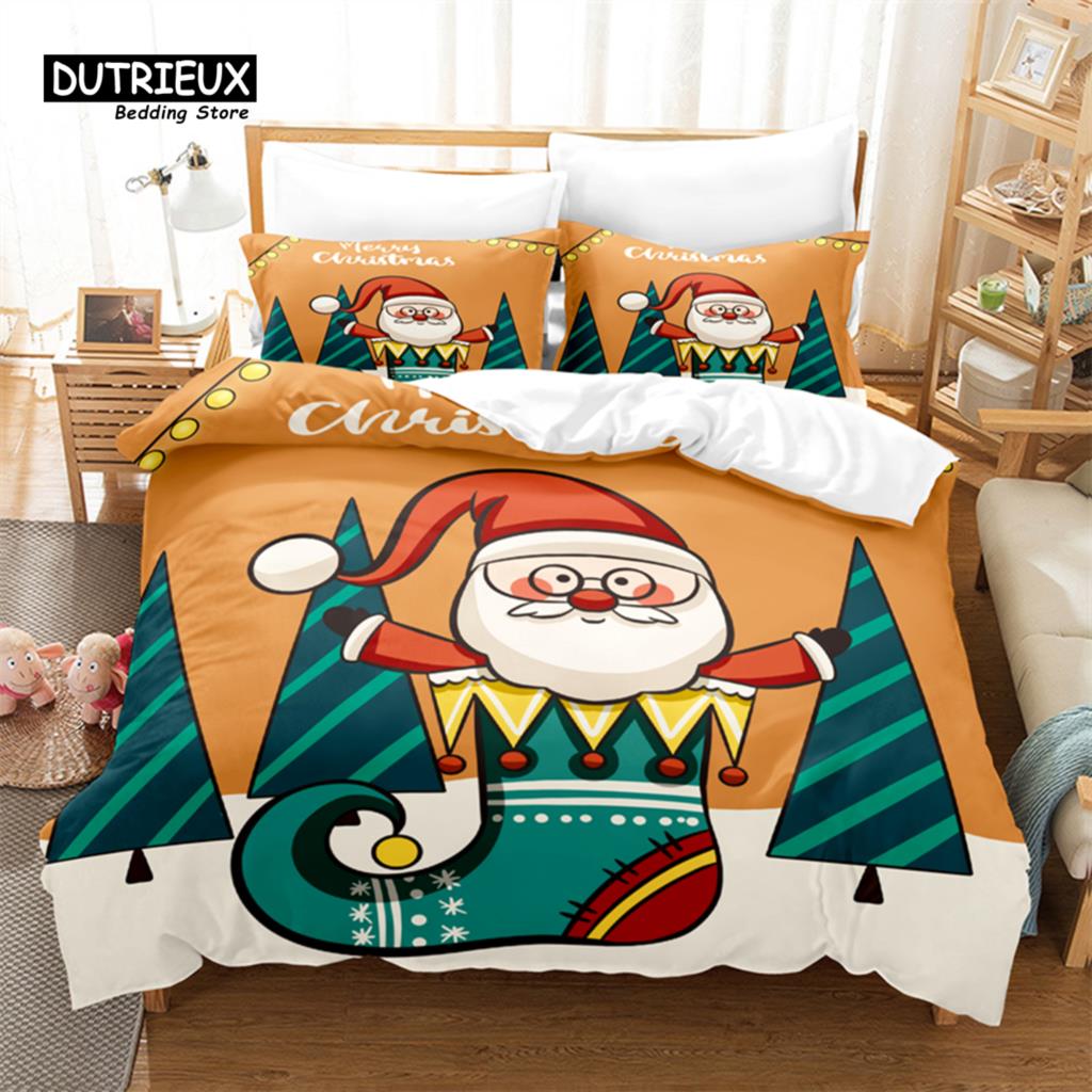 Świąteczny Zestaw Pościeli, Zestaw Poszwy na Kołdrę ze Świętym Mikołajem, Miękka Wygodna Oddychająca Poszwa na Kołdrę, Do Dekoracji Sypialni Pokoju Gościnnego
