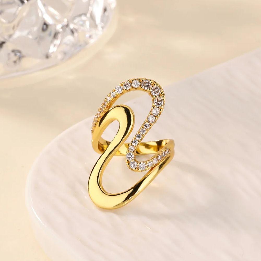 Vintage Wave 8-shaped Cubic Zirconia Stainless Steel Ring 18K Gold-plated Rings for Women Wedding Prom Jewelry Anniversary Gift