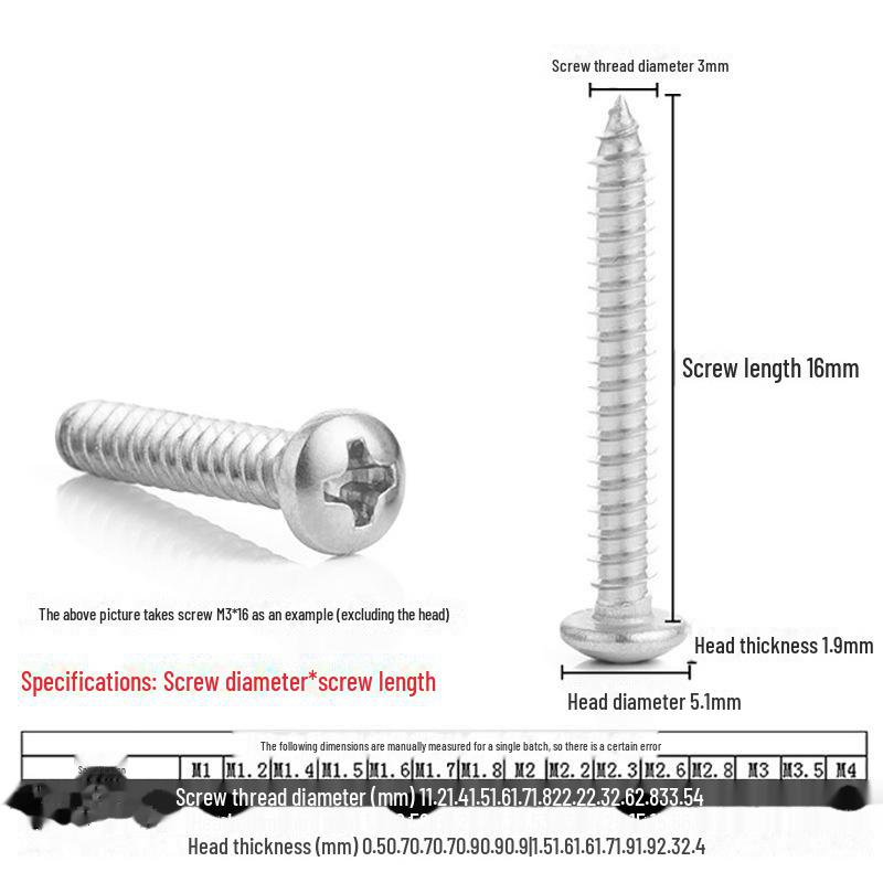 316 Edelstahl Kreuzrundkopf- und Senkkopf-Blechschrauben M2-M6