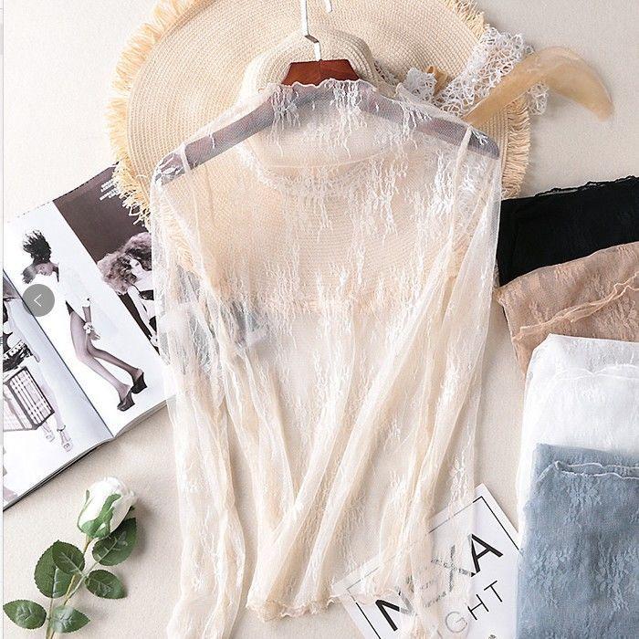 Autumn and Winter New Velvet Lace Shirt Women's Long-sleeved Turtleneck Slim-fitting and Thin Inner Bottoming Shirt Foreign-style Top