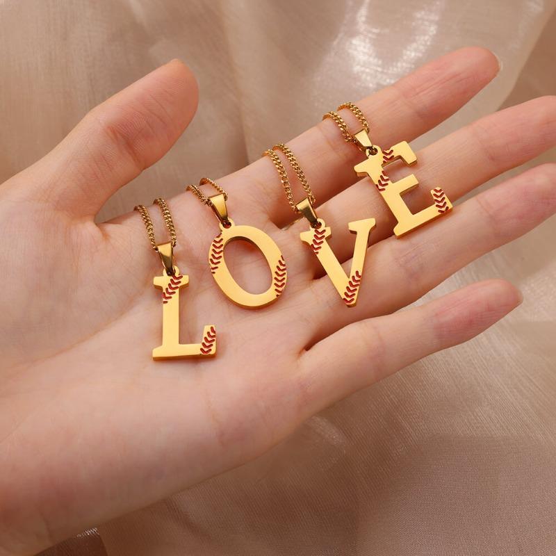 New Design Exquisite Baseball Initials - Letter Necklace Stainless Steel Chain English Pendant
