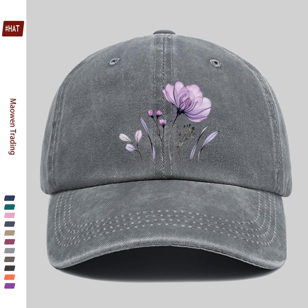 pc Elegant Purple Floral Theme Printed Baseball Cap with Floral Design Golf Hat Comfortable Lightweight Papa Cap Adjustable St