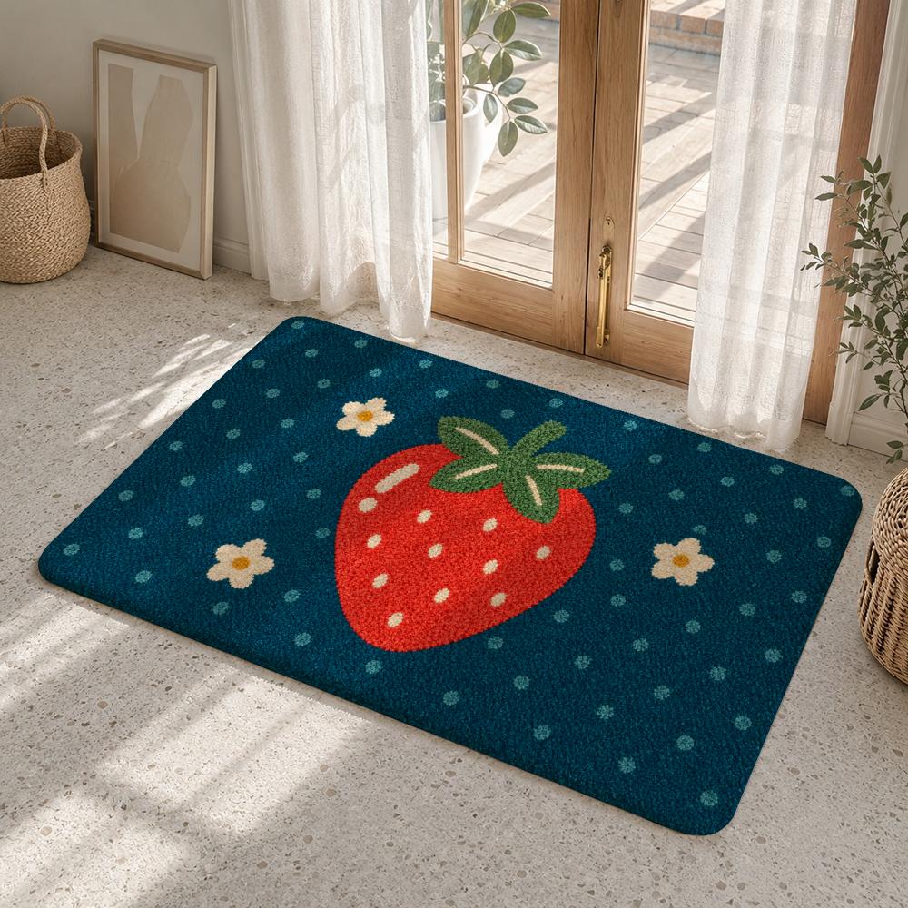 Fruity Cartoon Dotted Textures Floor Mat Flannel Rug Soft Non Slip Washable Door Mat For Bathroom Bedroom Kitchen Home Decor
