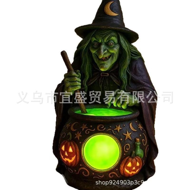Halloween Witch Cauldron Lamp Resin Led Spooky Party Centerpiece For Home Desk Office For Teens Kids Gothic Gift