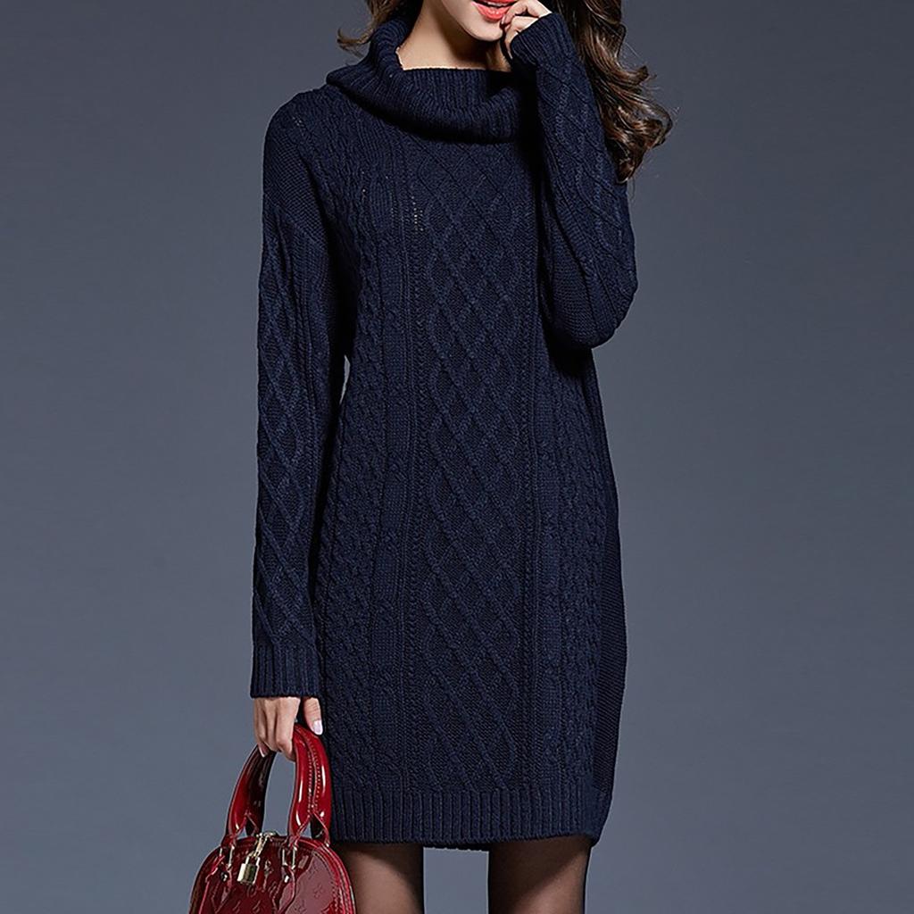 Womens Elegant Stretchy Long Sleeve Turtleneck Sweatshirt Short Dress