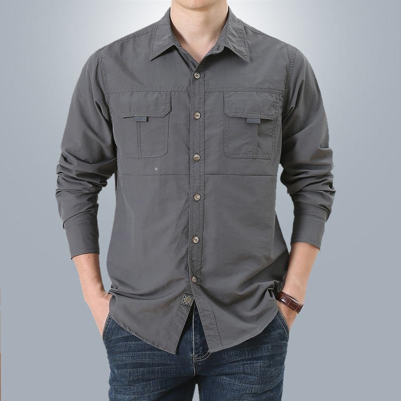 Men S Loose Long Sleeve Quick Dry Casual Shirt For Spring Autumn