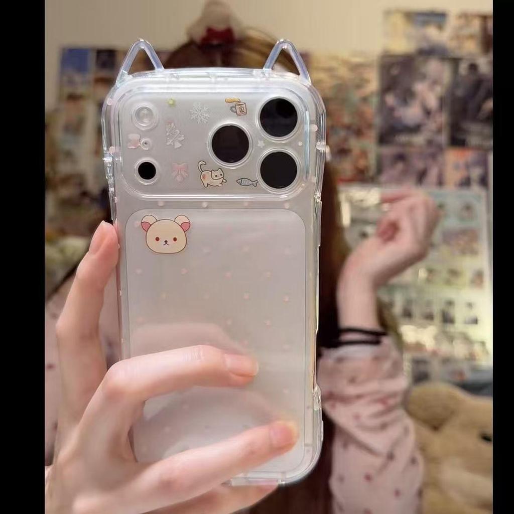 Funda Suave de Osito Lindo para iPhone 17 Pro Max con Recortes Precisos y Diseño de Orejas de Gato