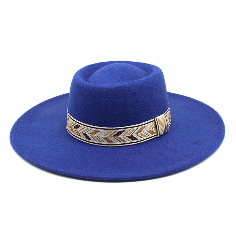 Retro Simple Solid Color Wool 9.5Cm Brim Men'S And Women'S Warm Outdoor Oval Ring Top Hat