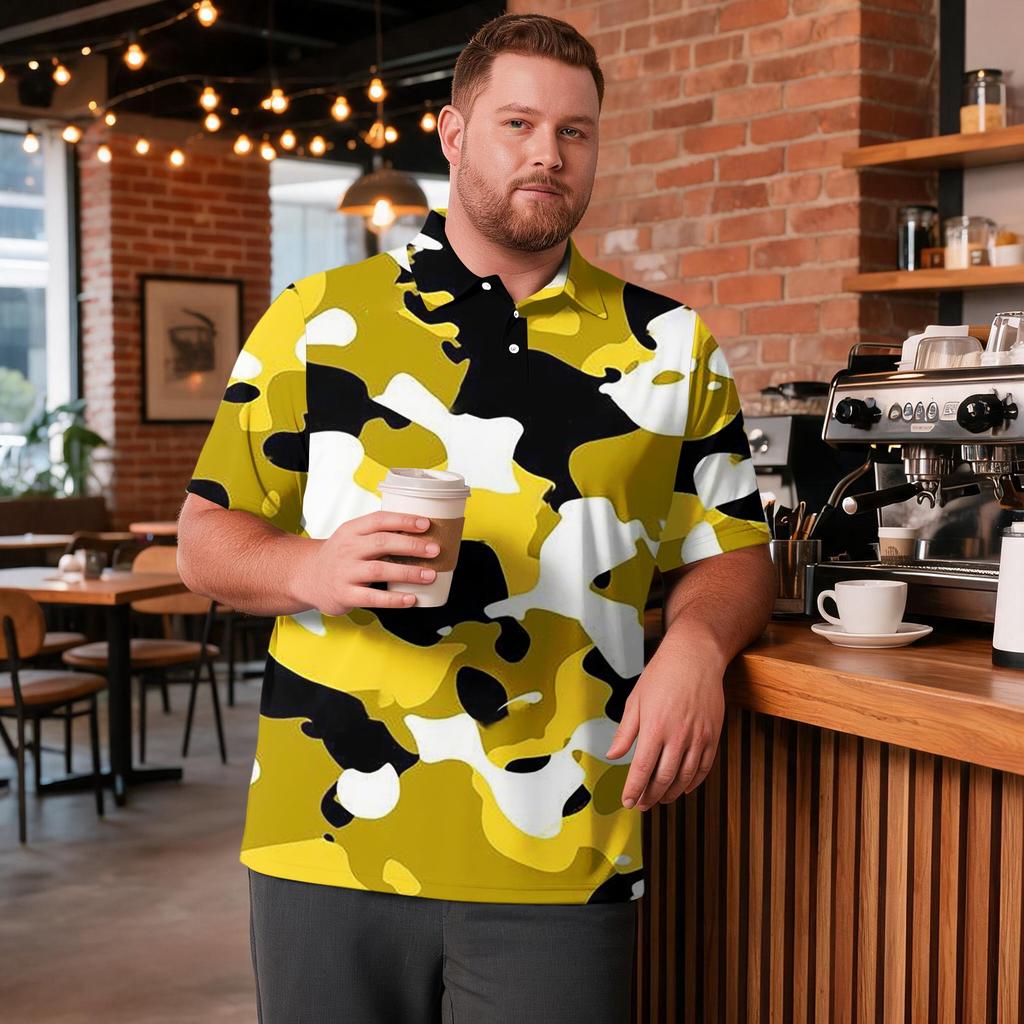 Heren Grote Maat Camouflage Print Golfshirt Ademend Korte Mouw Poloshirt Geschikt voor Casual Werkkleding Tops