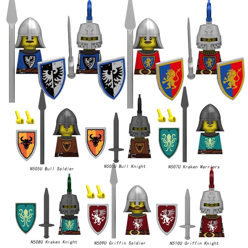 MOC Medieval Figure Building Block Castle Templar Knights Armor Militia Soldiers Gunners Shield Helmet Assembling Brick Toys S26