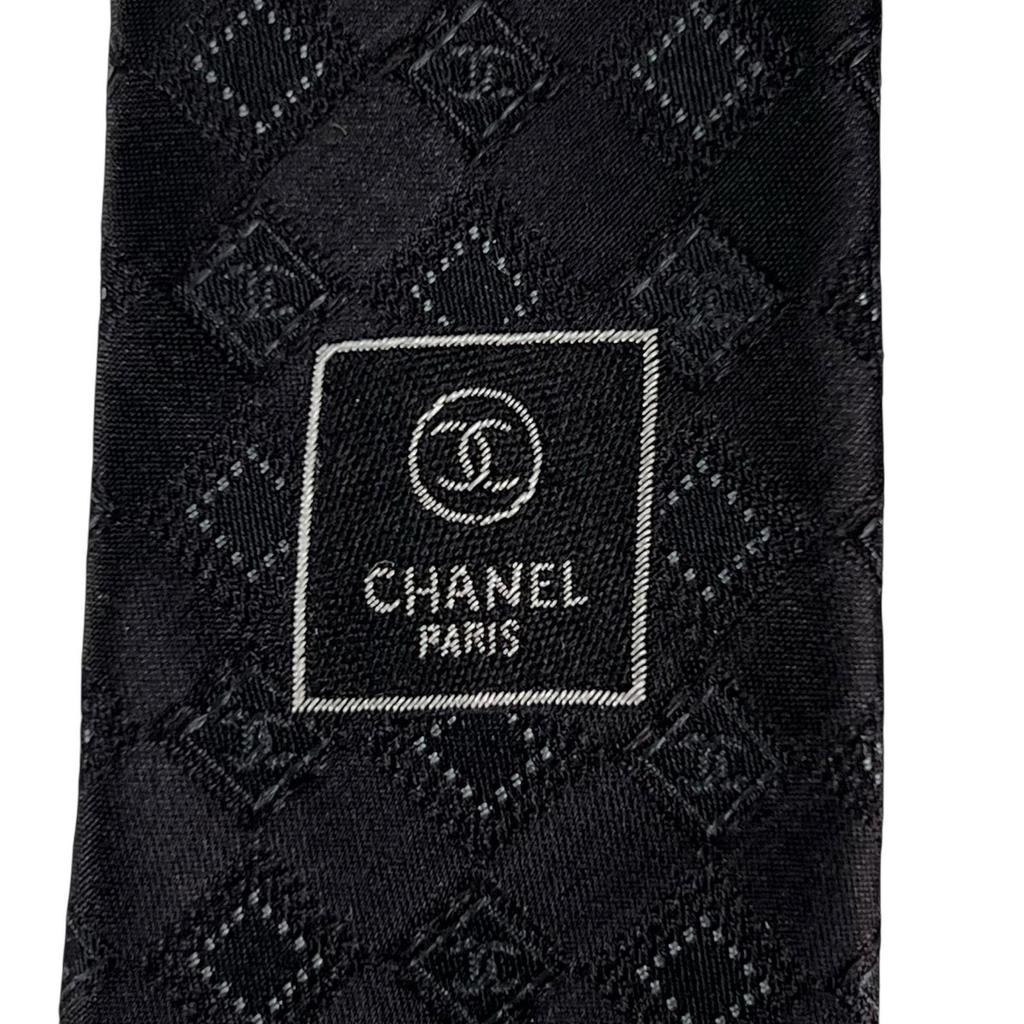 Makellose CHANEL Krawatte COCO Markierung Seidenjacquard schwarze Seide 100% Herren Gebraucht