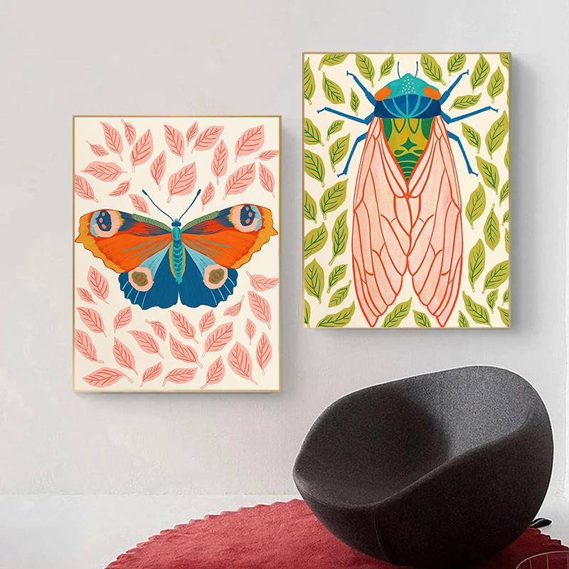 Interesting Retro Natural Cartoon Insect Art Poster Canvas Printing Living Room Bedroom Children's Room Home Decoration Gift
