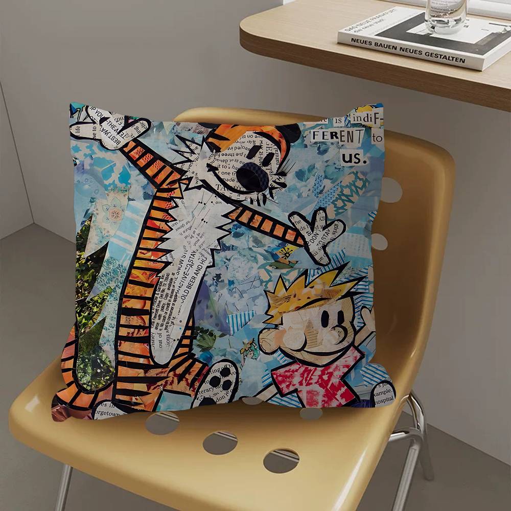 Anime Calvin And Hobbes Cushion Cover Inches Farmhouse Decor Home Throw Pillow Covers For Couch Decorations