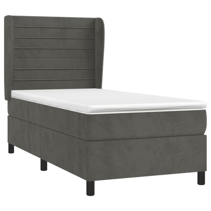 3129244 vidaXL Divan Bed and Mattress Dark Grey 90x190 Cm Velvet