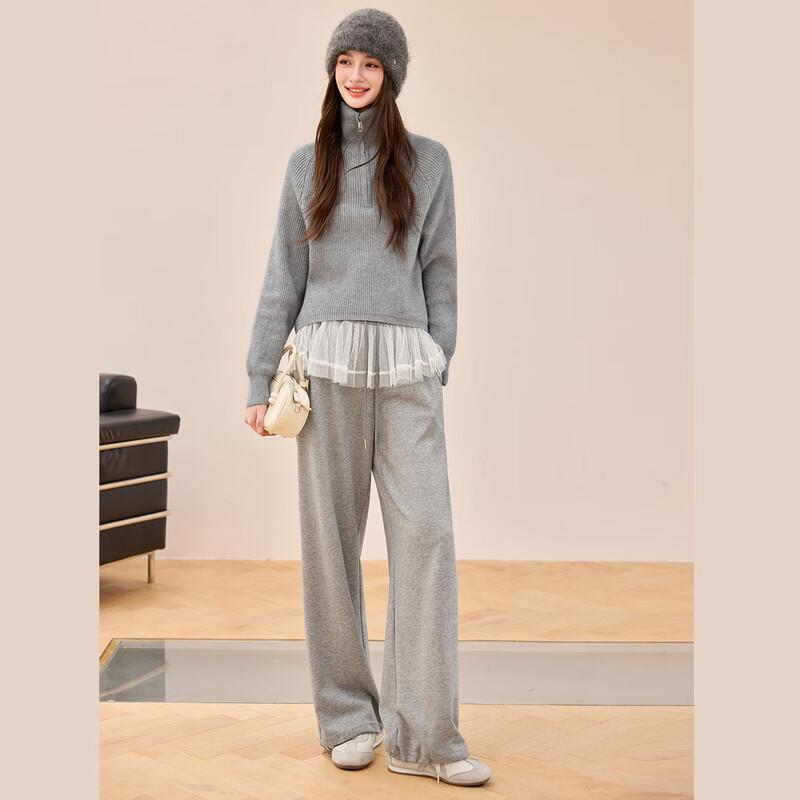 Bailuyu Damen Strickpullover mit Revers und halbem Reißverschluss