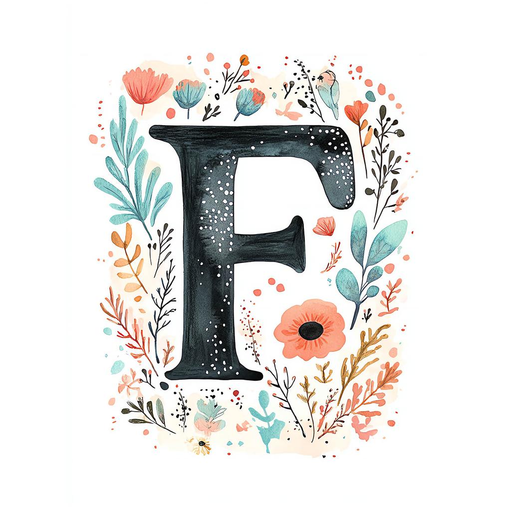 Plakat "F" Z Kolorowymi Kwiatami Plakat "F" Z Kolorowymi Kwiatami, 50X70 Cm, Rama Drewniana Jasny Dąb, Papier Matowy 230 Gsm