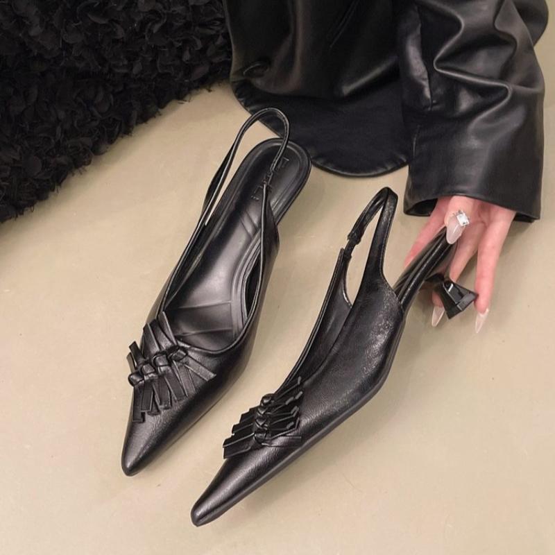 Fashion Summer 2025 Pointed Toe Slingbacks Sandals Women Elegant Kitten Heel Dress Shoes Shallow Comfy Bowknot Office High Heels Ladies