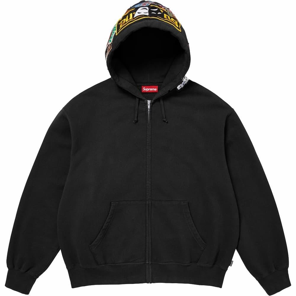 Supreme Patches Zip Up Hooded Sweatshirt Black