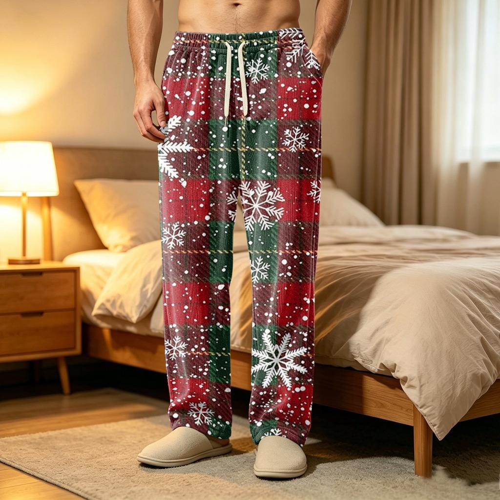 Pantaloni Pigiama da Uomo in Velluto a Coste con Tasche, Pantaloni da Notte Casual per Casa e Ora di Dormire
