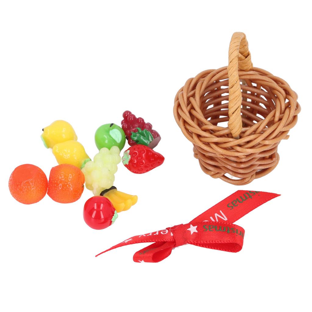 3pcs Dollhouse Fruit Basket Fun Simulation Innovative Miniature Woven Basket with 30pcs Fruit