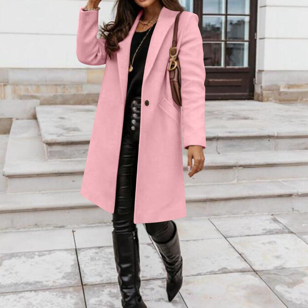 Women's Fashion Casual Woolen Solid Color Long Coat