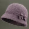 Fleece Lined Elderly Hat Soft Knit Knitted Cap Classic Style Women Bucket Hat  Cold Weather