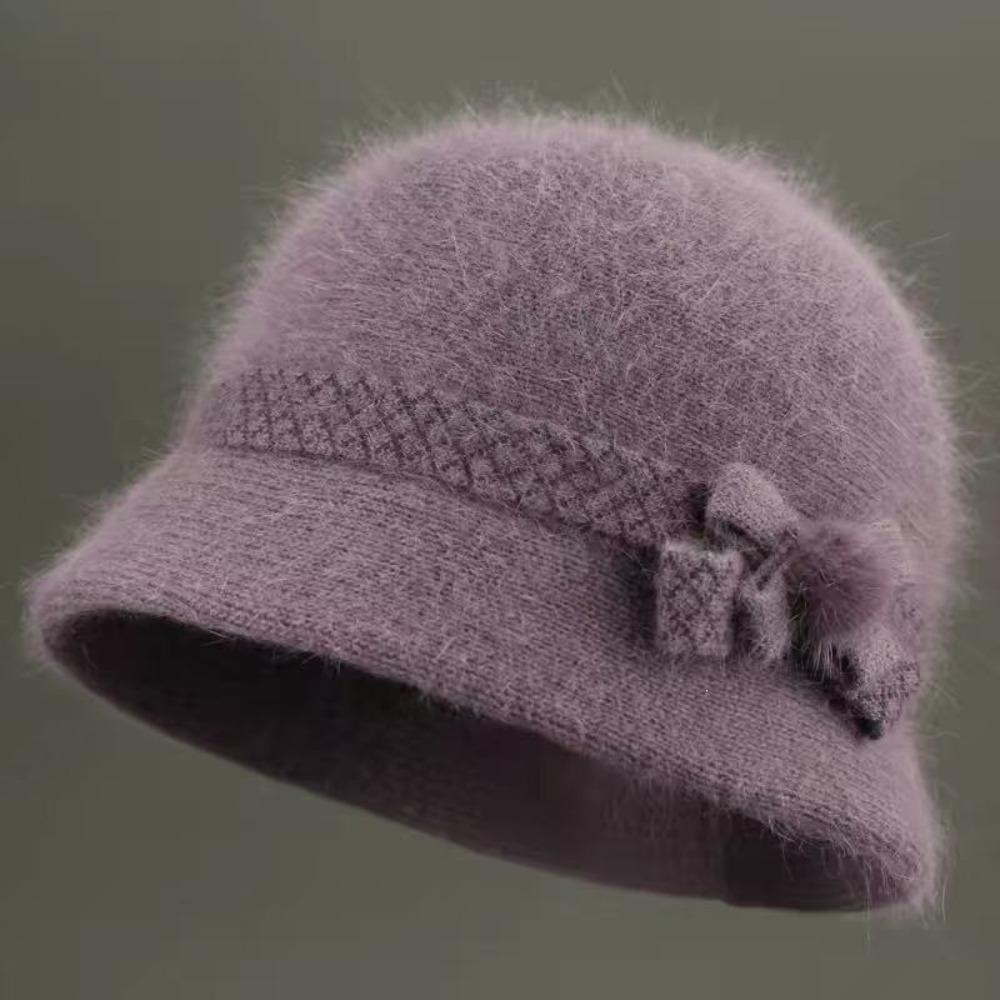 Fleece Lined Elderly Hat Soft Knit Knitted Cap Classic Style Women Bucket Hat Cold Weather