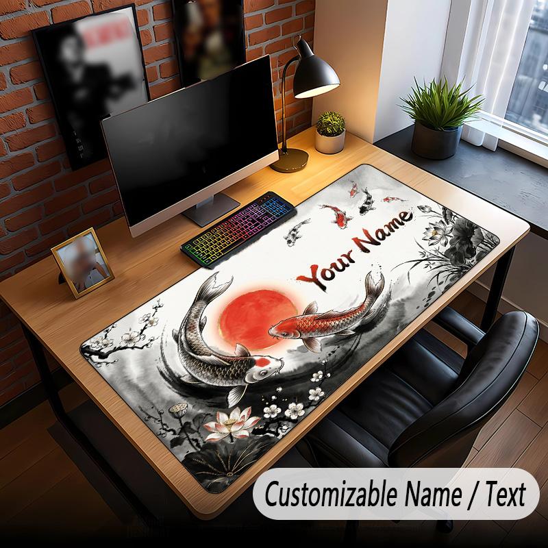 Koi Fish Theme Custom Mouse Pad Personalized With Name Text Customized Desk Mat For Office Home Decor