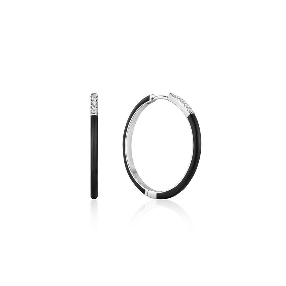 [Worn by Twice Chaeyoung] Black Enamel One-Touch Hoop Ring 925 Silver Earrings E031-03H-K