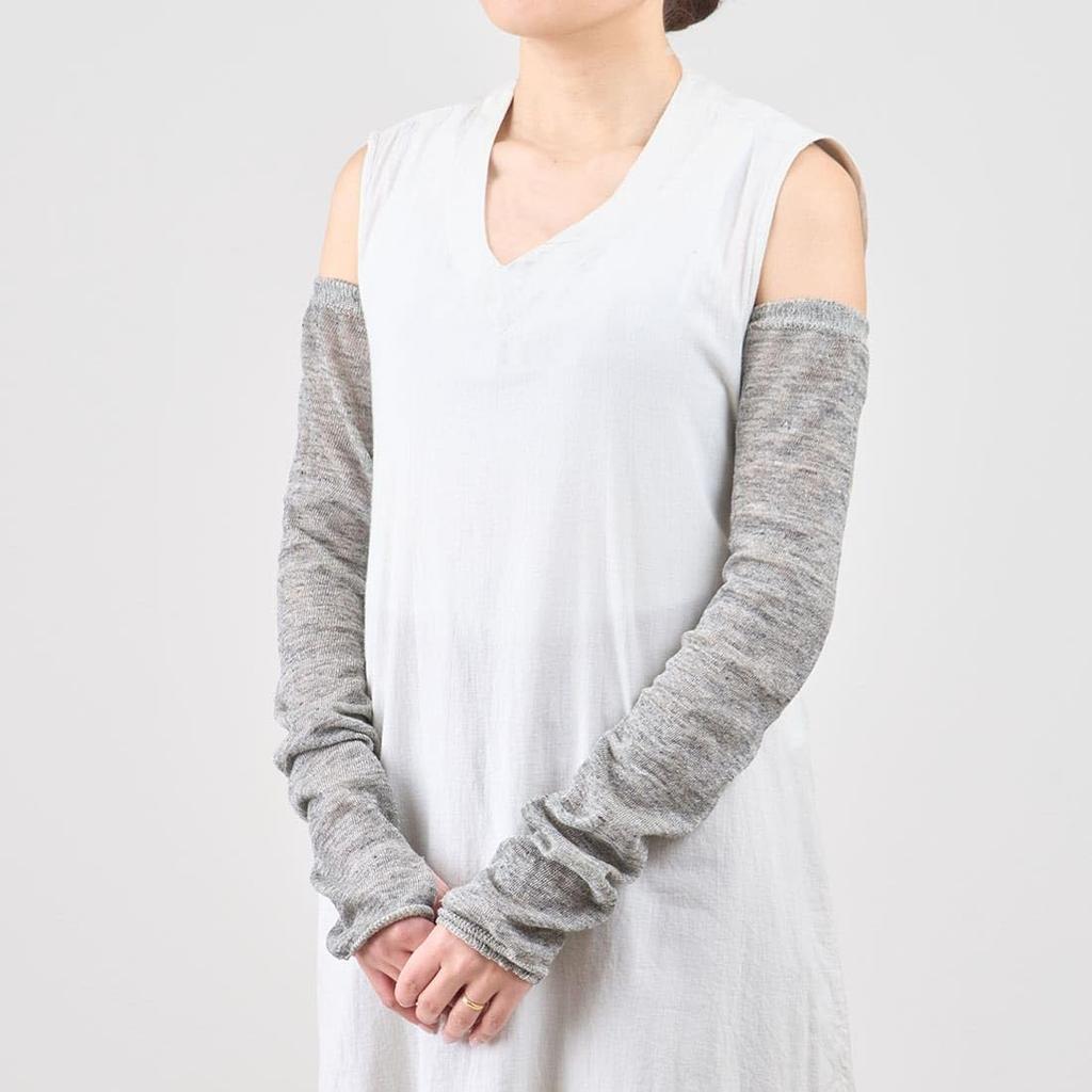 Kurashikinu Linen Silk Arm Loose Fit Summer Knit Long Made with Natural UV Sun Arm Made In Open Air Cold Protection Open-Toe & Covers, Gloves, Silk,