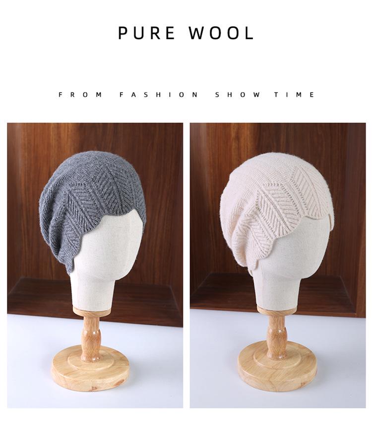 Versatile Pure Wool Knitted Beanie - French Openwork Design, Warm Ear and Head Protection