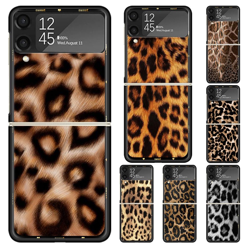 Animal Leopard Print Hard PC Phone Case For Samsung Galaxy Z Flip 7 6 5 4 3 Black ZFlip7 ZFlip6 Flip5 Flip4 Flip3 5G Print Cover
