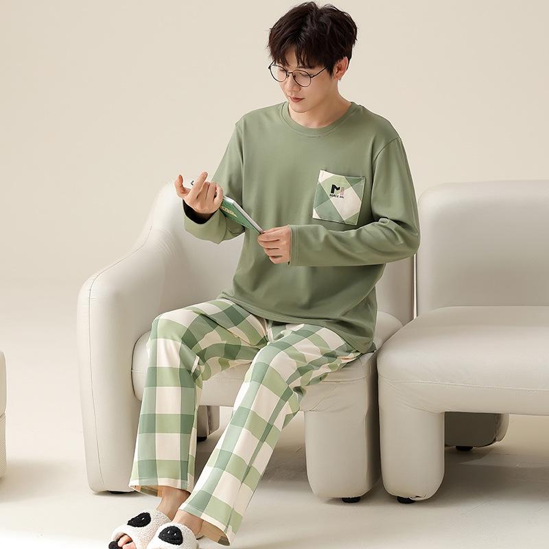 Set de pijama de desene animate pentru bărbați mărime plus: Mânecă lungă, Subțire, pentru Primăvară, Toamnă și Iarnă - Haine de casă pentru Adolescenți și Studenți.