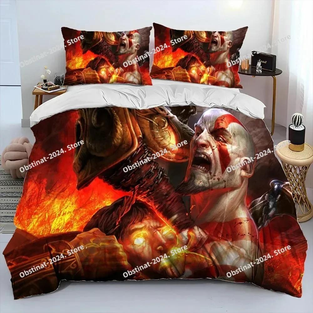 3D God of War Game Gamers Kratos Bedding Set Print With Pillowcase Bed Duvet Cover Soft Single Double Queen Super King Size