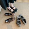 Fashion Studded One Strap Low Heel Shoes New Square Toe Shallow Mouth Leopard Suede Single for Autumn