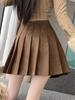 Coffee Maillard Suede A-line Pleated Skirt - Women's Autumn/Winter Petite Leather-look Skirt